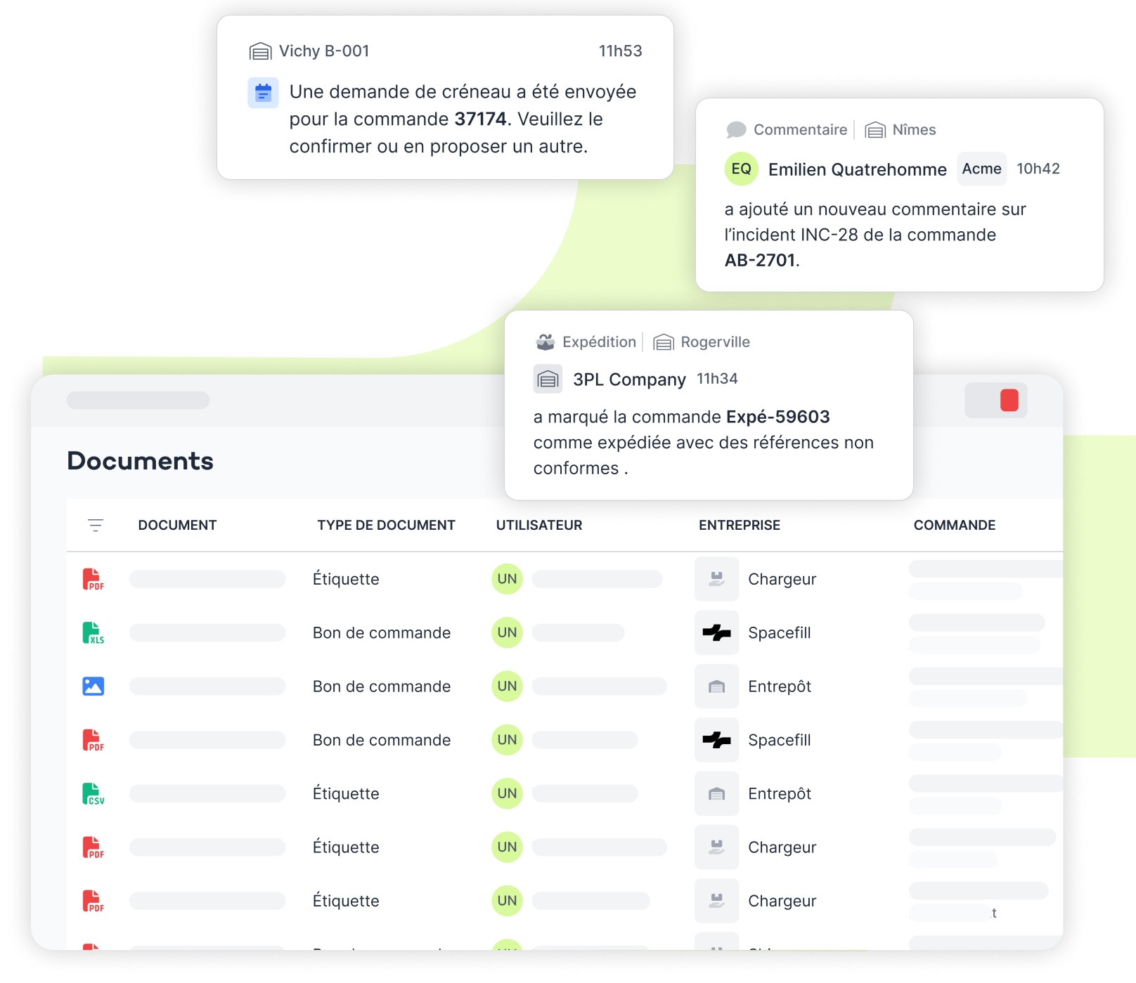 Spacefill - Documents et notifications d'incidents pour les shippers