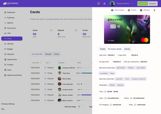 Greenway - Precise card parameters