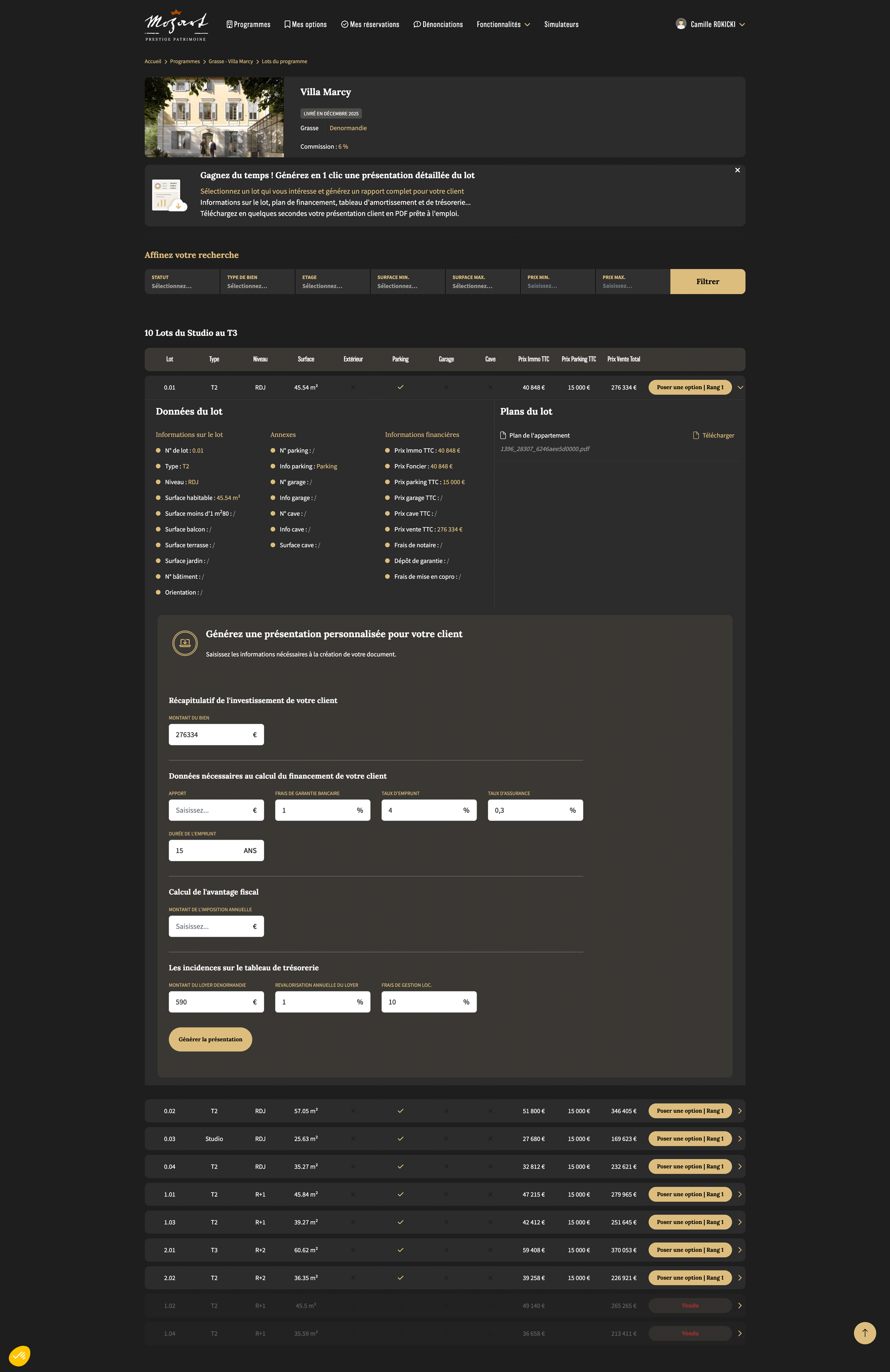 Mozart Prestige Patrimoine - Infos simulateur