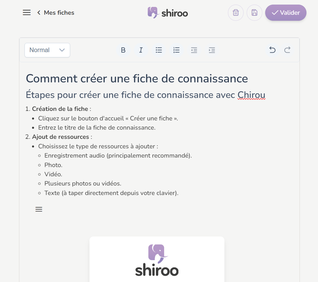 Shiroo - Créer des fiches des connaissances instantanément, en parlant avec Shiroo. Tout simplement