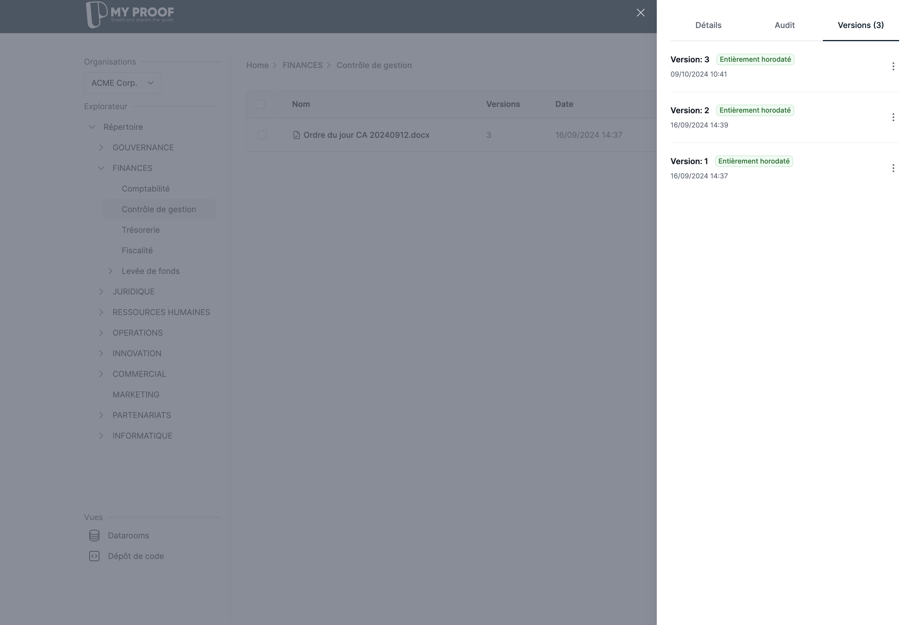 MyProof - Suivi des versions dans le drive sécurisé