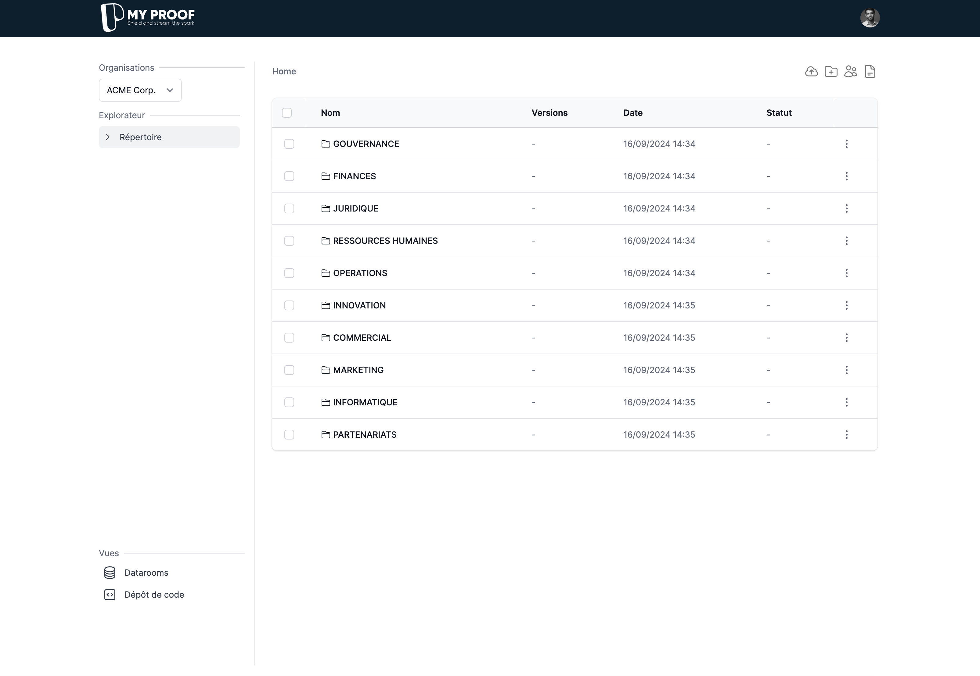 MyProof - Explorateur de fichiers MyProof dans le drive sécurisé