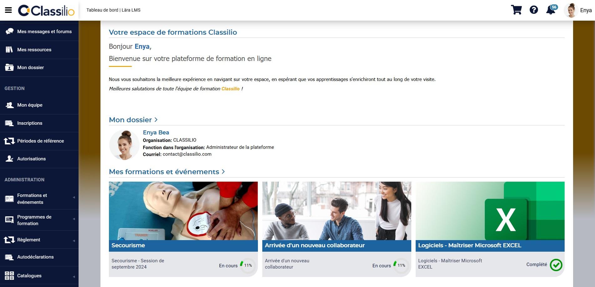 Lära LMS - Interface de gestion