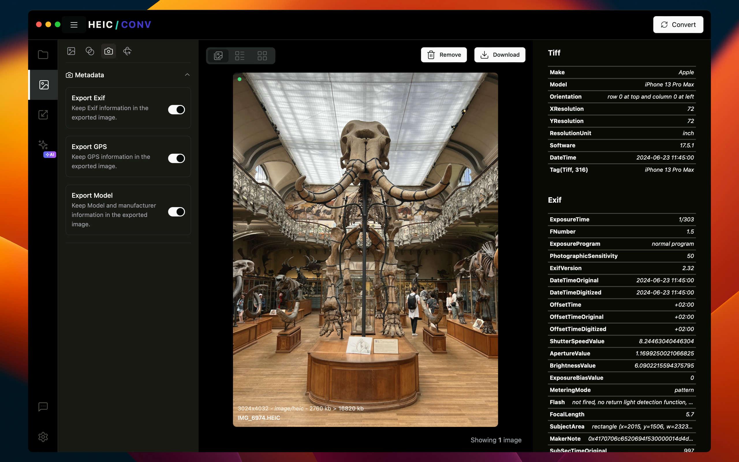 HEIC Convert - Visualiseur de données EXIF
