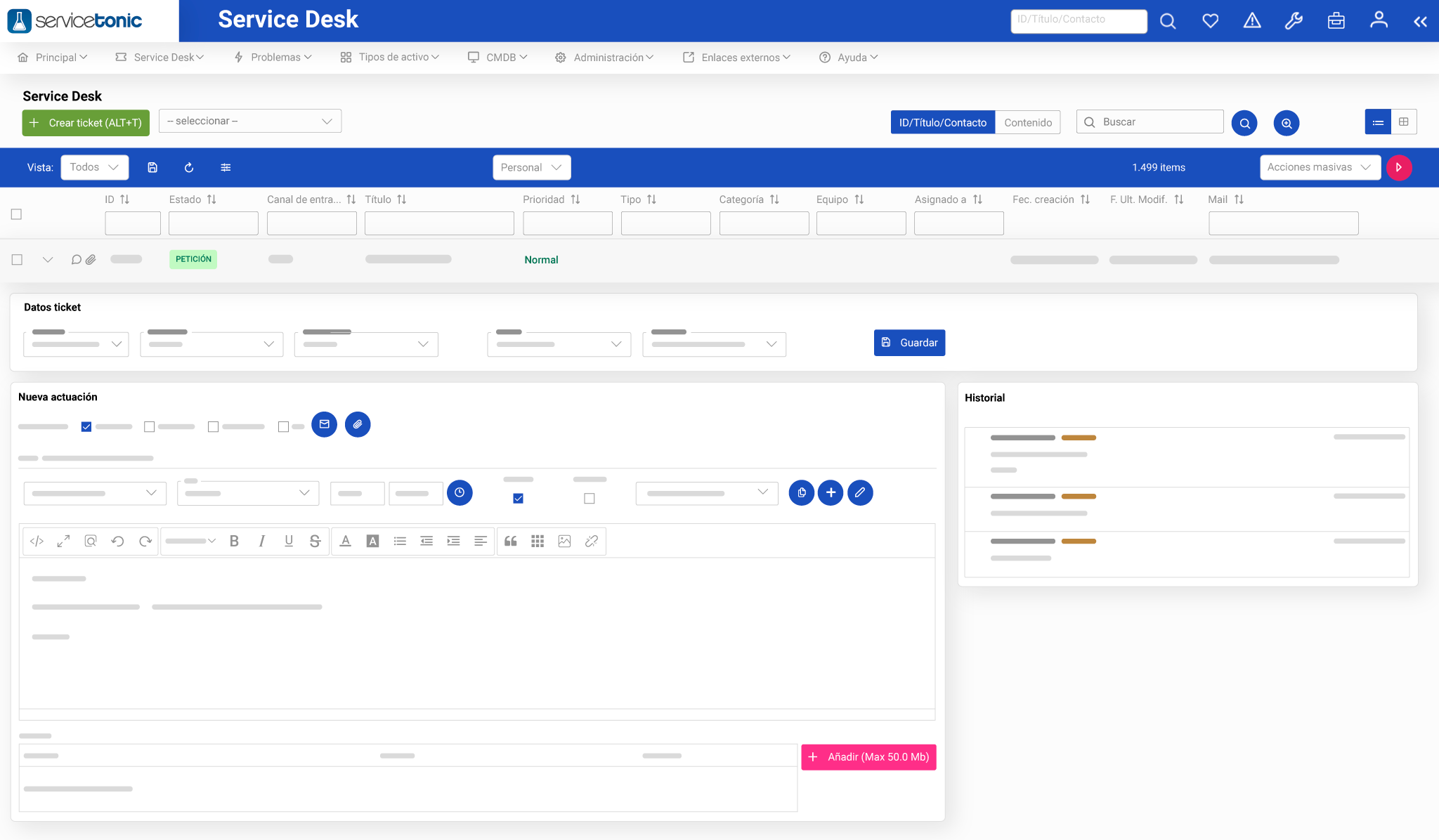 ServiceTonic - Edición rápida de tickets