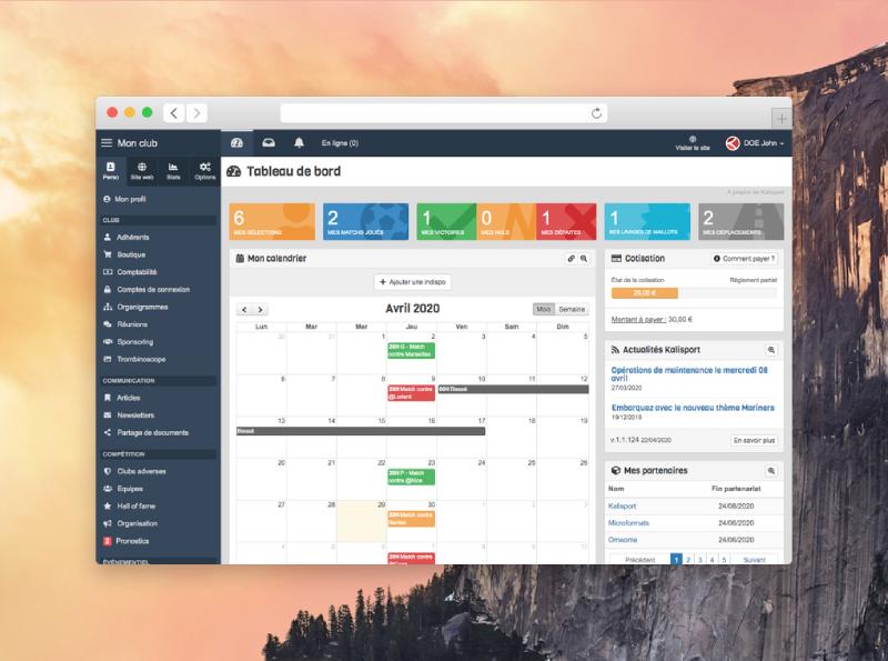 Kalisport - Tableau de bord