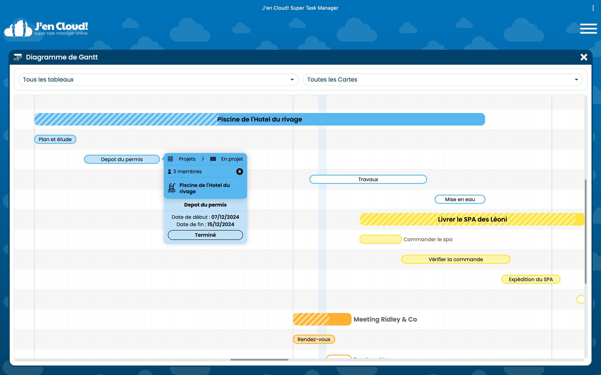 J’en Cloud! - Planification en diagramme de Gantt et synchronisation avec les agendas