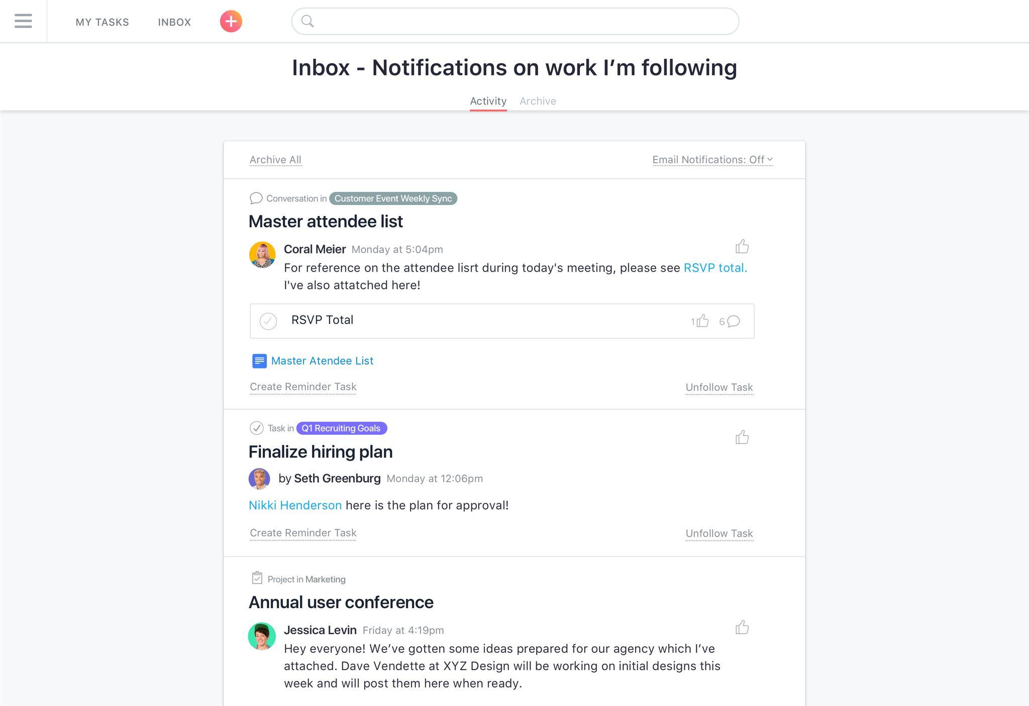 Asana - asana inbox