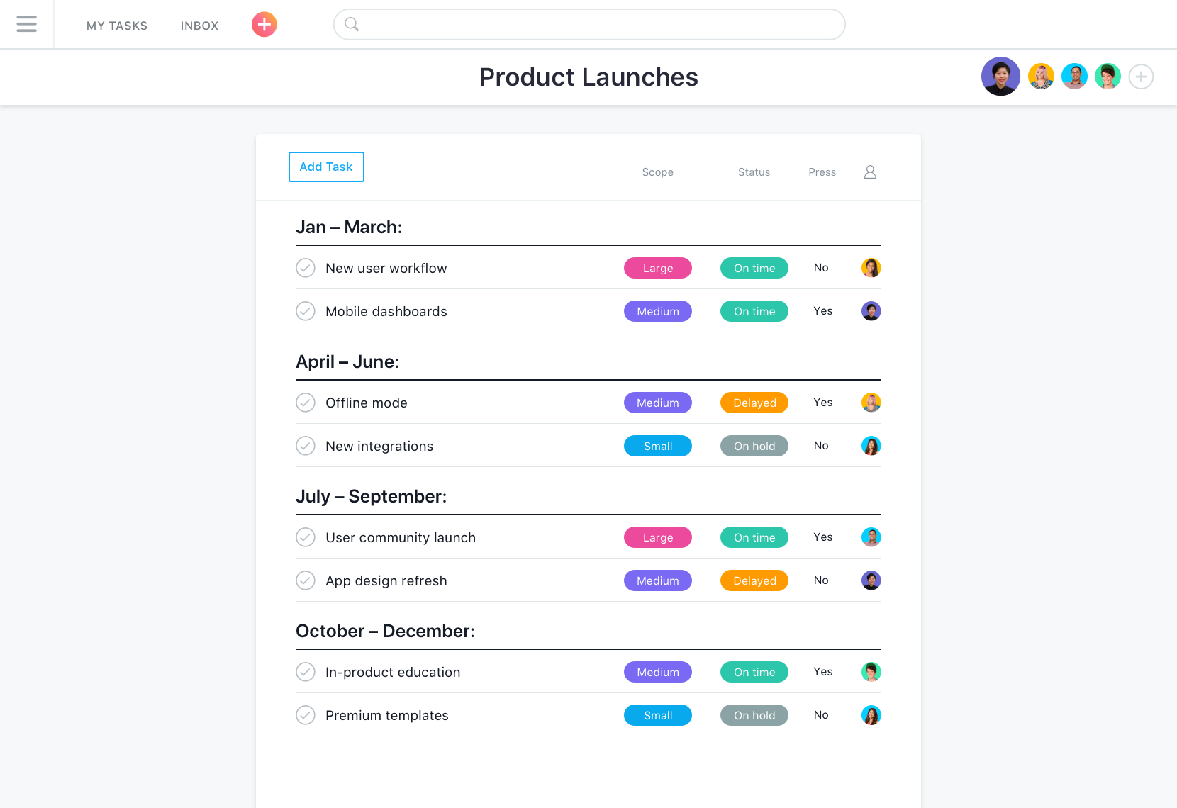 Asana - Lanzamiento de productos