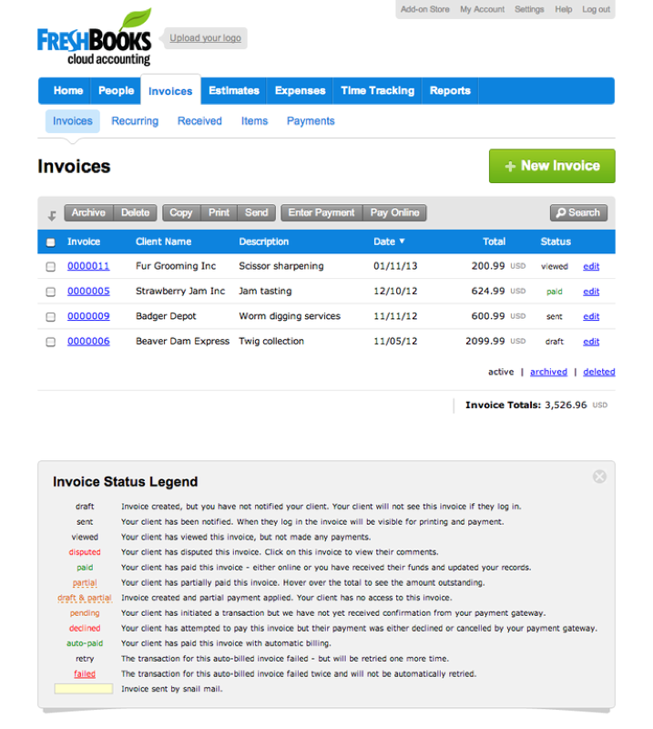 FreshBooks - FreshBooks: faturas personalizados